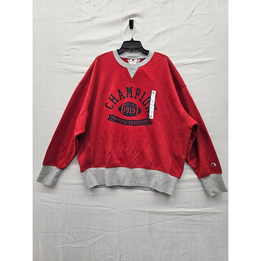 Champion Phys Ed Colorblocked Crewneck Sweatshirt Lava Falls Red Grey
